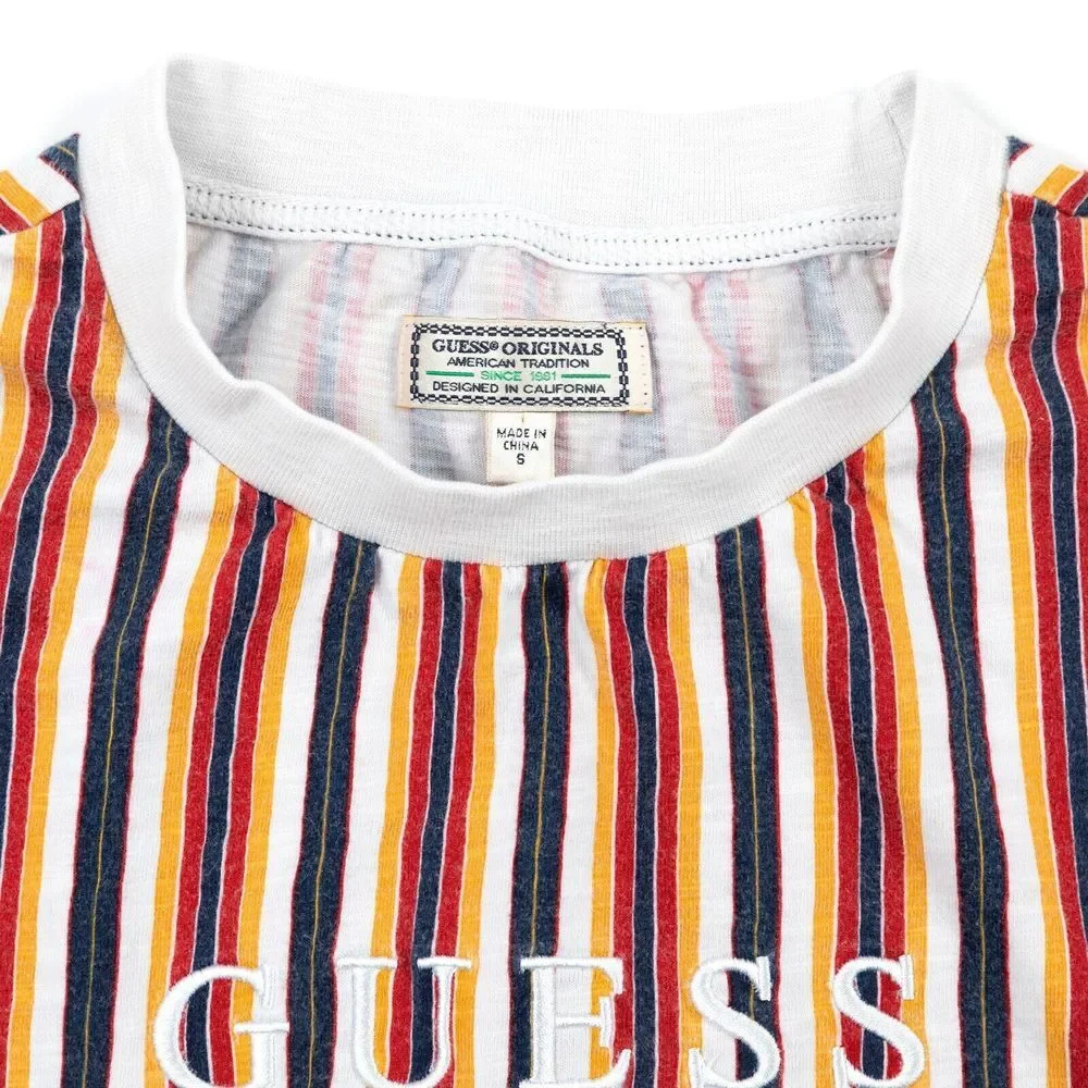 Guess Jeans Los Angeles Striped Shirt‎ Small Blue Yellow Red Embroidered Logo